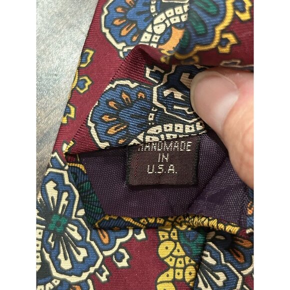 Norton Ditto Silk Paisley Tie Burgundy Multicolor One Size Adjustable Fit Boho - Picture 5 of 7